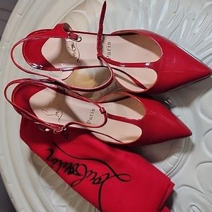 Christian Louboutin red Patent leather T-strap pumps